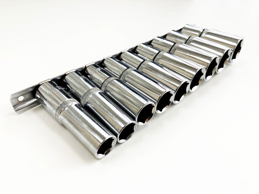 SOCKET SET DEEP 1/2 DRIVE AF 10 PIECES CRV POLISHED - TOOLZONE KDPSS219