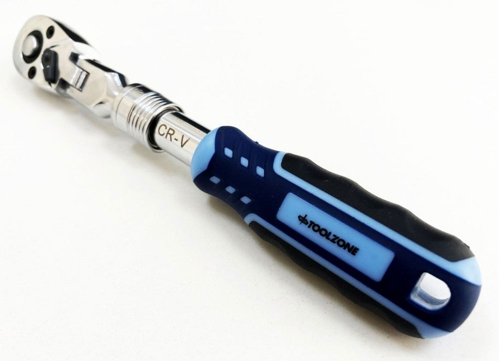RATCHET FLEXI HEAD EXTENDABLE 1/4 DRIVE 180-230mm SOFTGRIP CRV - TOOLZONE KDPSS222