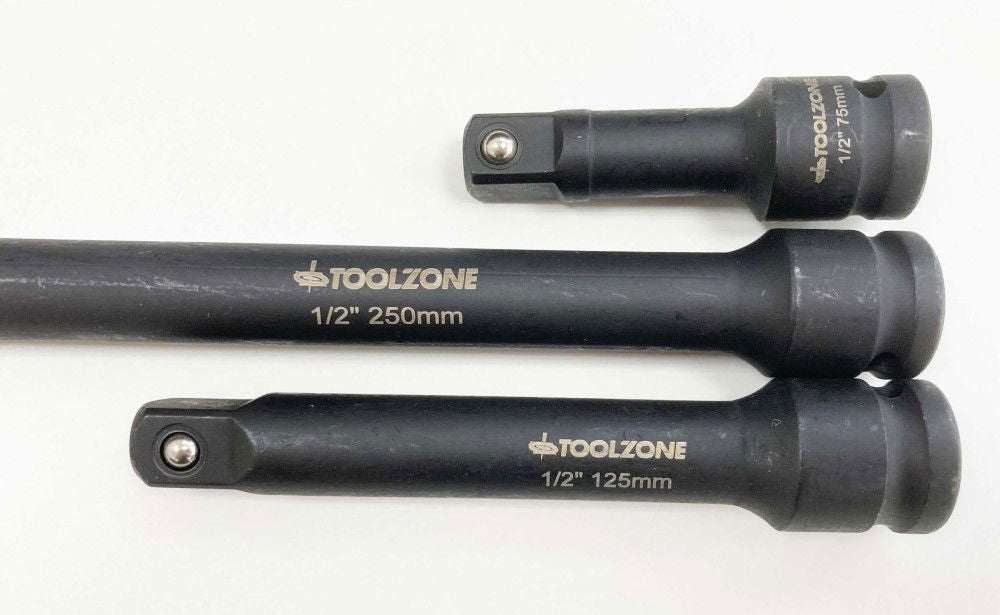 IMPACT EXTENSION BAR SET 1/2 DRIVE 3 PIECES 75mm 125mm 250mm CRV - TOOLZONE KDPSS236