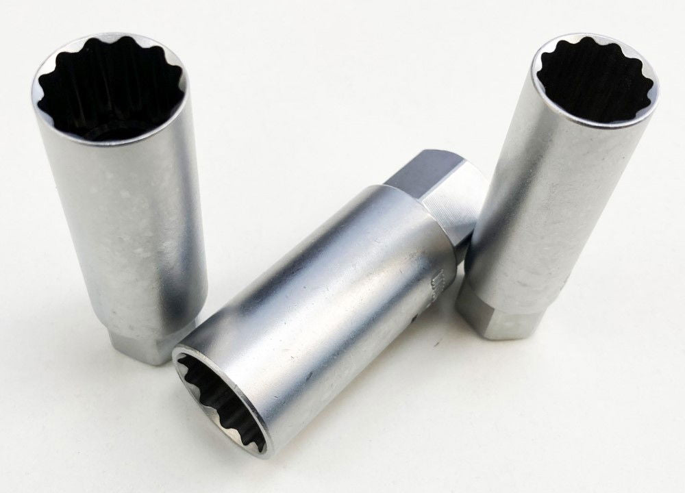SPARK PLUG SOCKET SET 3/8 DRIVE 3 PIECES 14mm 16mm 18mm THIN WALL SATIN FINISH - TOOLZONE KDPSS242