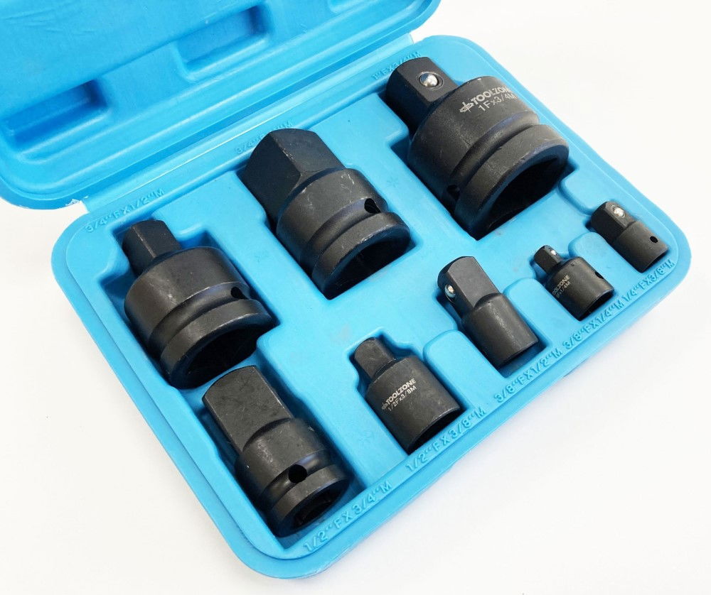 IMPACT ADAPTOR SET 8 PIECES 1/4 TO 1 DRIVE IN BLOW MOLD CASE - TOOLZONE KDPSS243