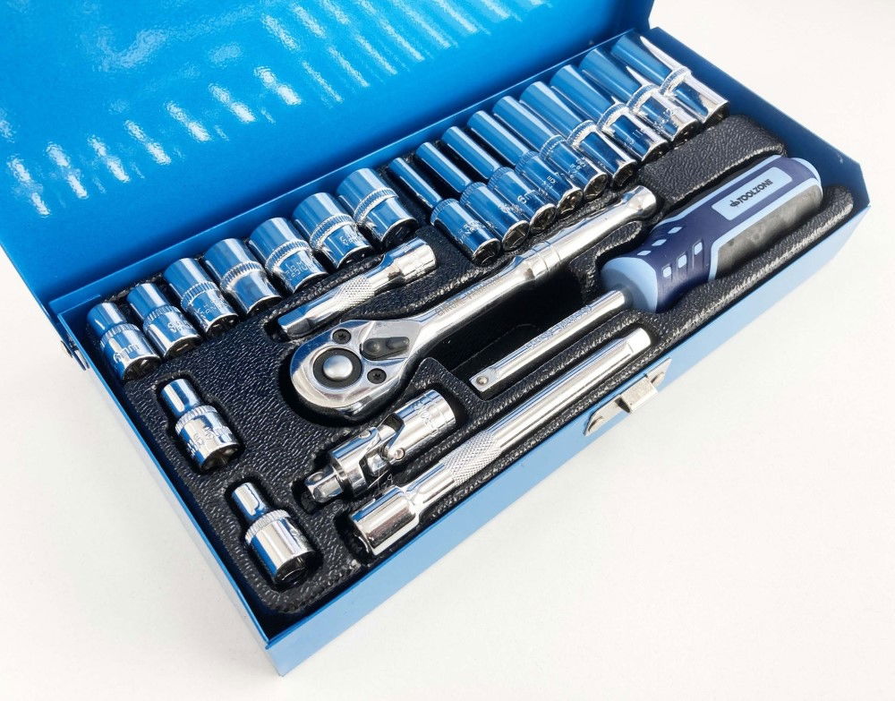 SOCKET SET 24 PIECES 1/4 DRIVE CRV POLISHED 4mm-13mm - TOOLZONE KDPSS300