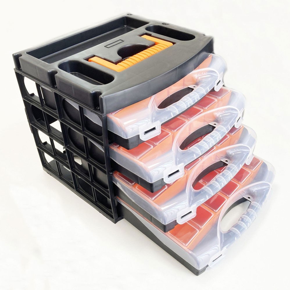 ORGANISER SET 4 TRAY POLY WITH REMOVABLE INNER COMPARTMENTS - TOOLZONE KDPTB098