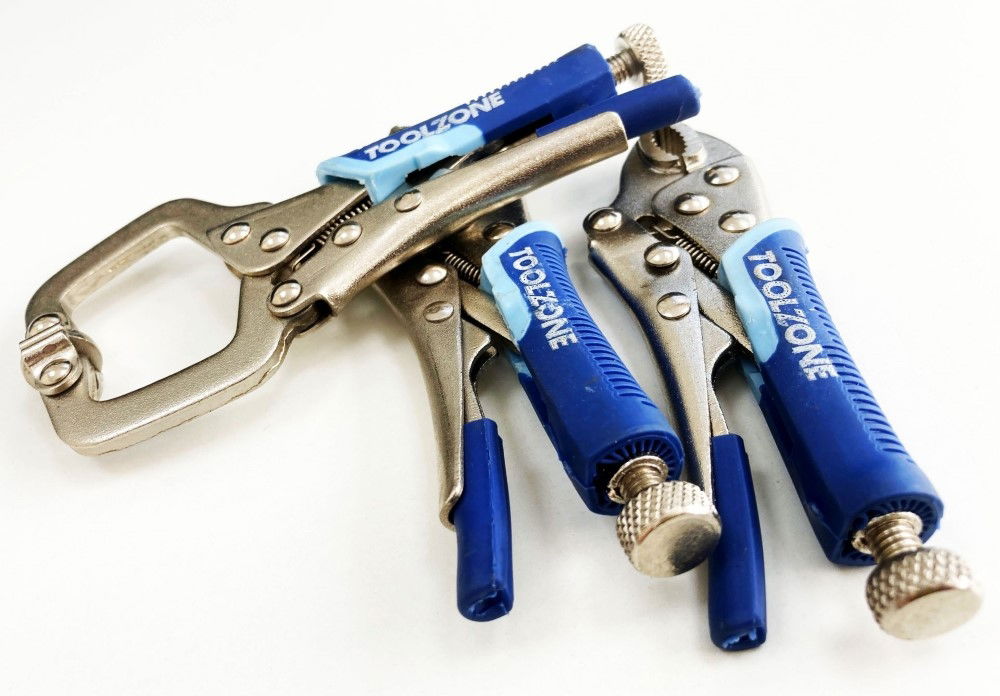 LOCKING WRENCH SET MINI 3 PIECE 4 5 CURVED JAW LONG NOSE C CLAMP - TOOLZONE KDPWR127