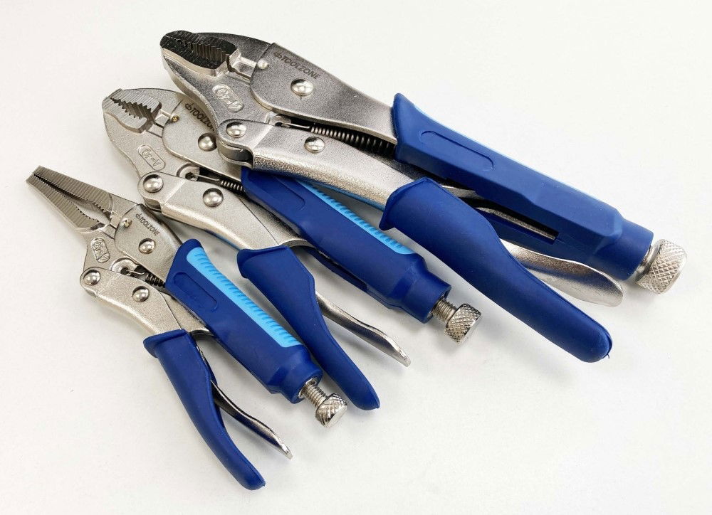LOCKING PLIER SET 3 PIECE CRV SOFTGRIP 7 10 CURVED JAW 6.5 LONG NOSE - TOOLZONE KDPWR174