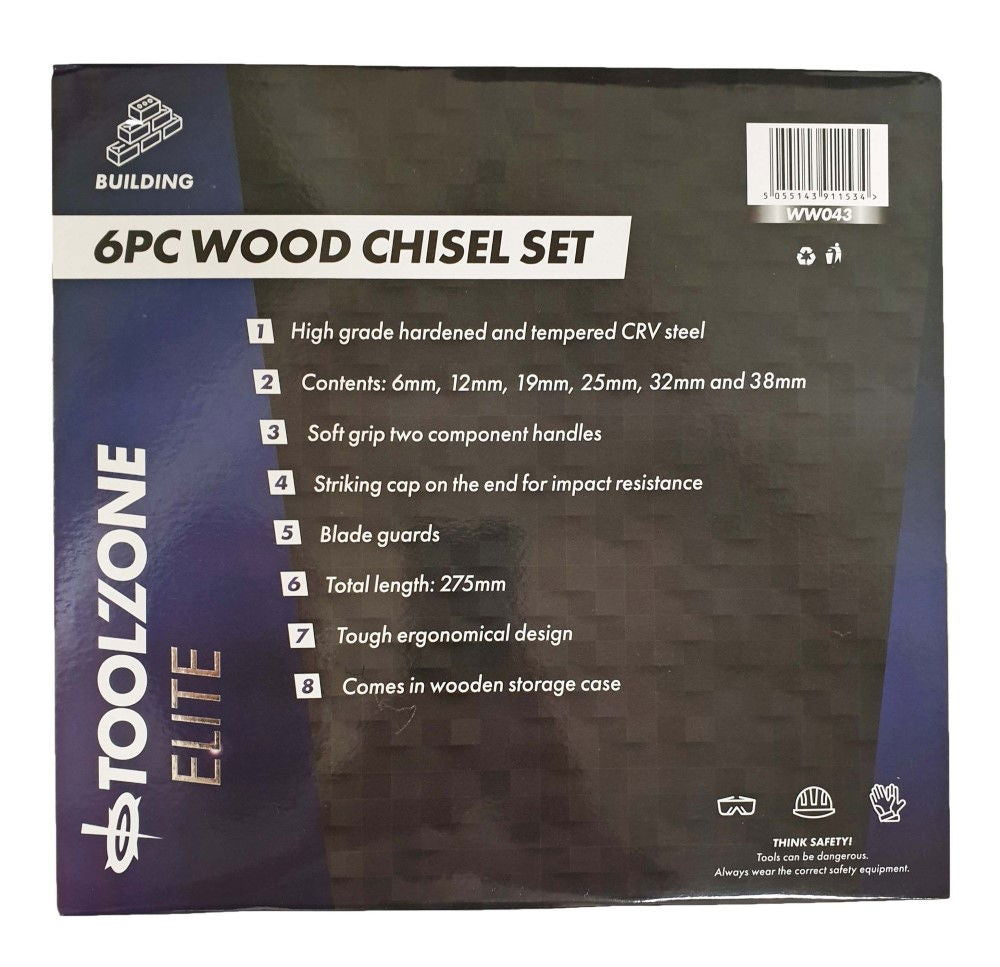 CHISEL SET WOOD 6PC 1/4, 1/2, 3/4, 1, 1.25, 1.5 IN CASE - TOOLZONE KDPWW043