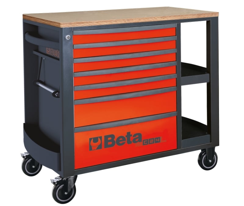 Mobile Roller Cab 7 Drawers Side Shelves 1100kg Capacity - Beta Tools RSC24L/7-R
