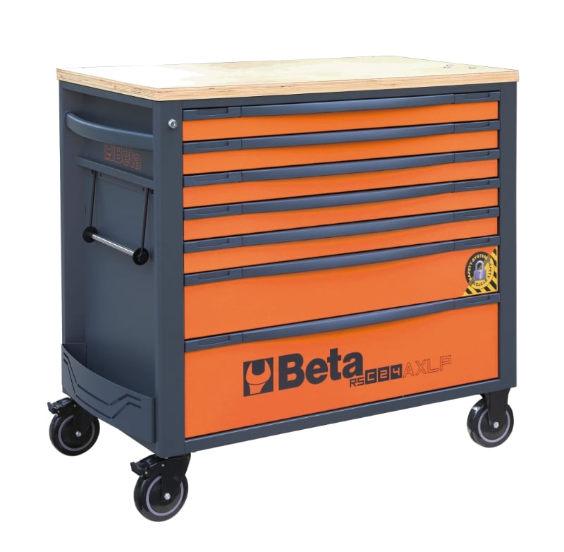 Mobile Roller Cab 7 Drawers Wood Worktop Anti-Tilt System Long Model 1100kg Capacity - Beta Tools RSC24AXLP/7-R