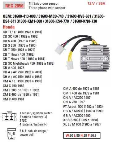 REGULATOR HONDA 31600-413-008, 31600-413-008 / 31600-MC9-740/ 31600-KV8-681 / 31600KS4-841 31600-KM1-008 / 31600-KS4-770/ 31600, AHA6013