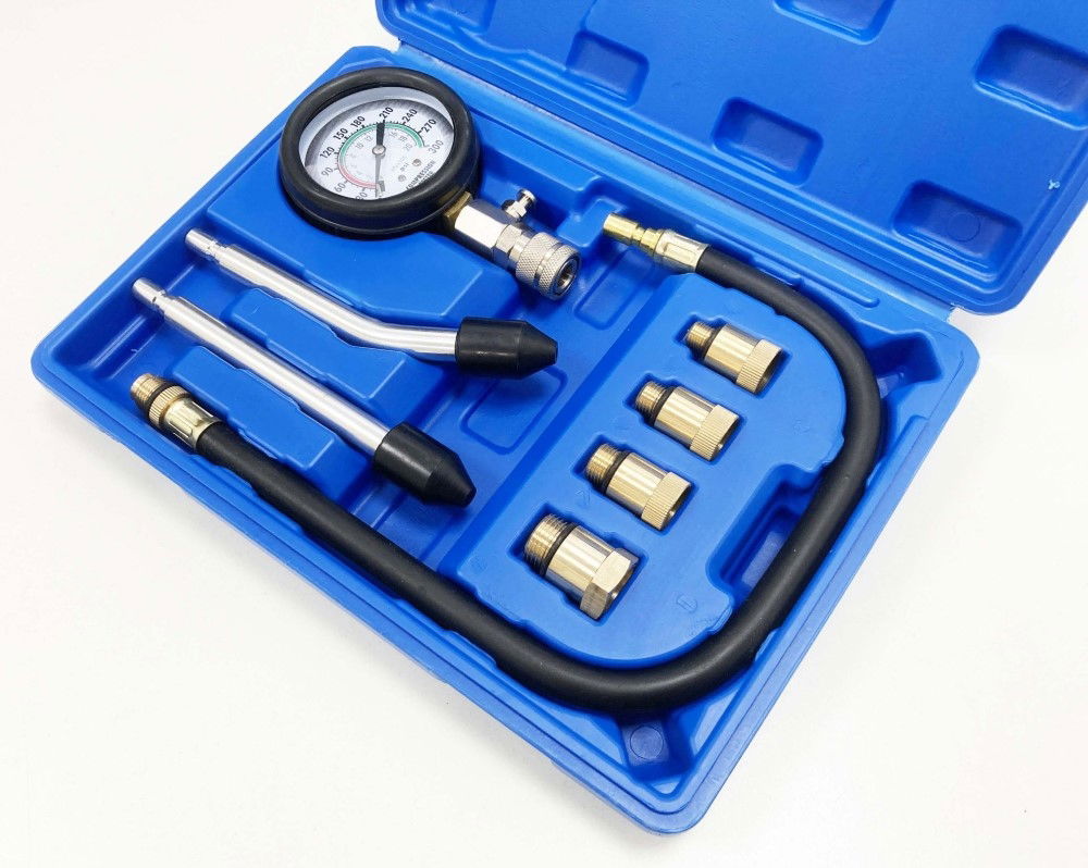 PETROL COMPRESSION TEST KIT 8pc 63mm GAUGE UP TO 300 psi - TOOLZONE KDPAU343
