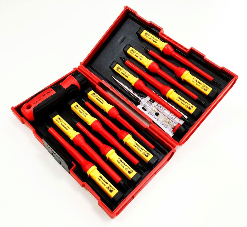INTERCHANGEABLE VDE SCREWDRIVER SET 13PC WITH VOLTAGE TESTER - TOOLZONE KDPSD082