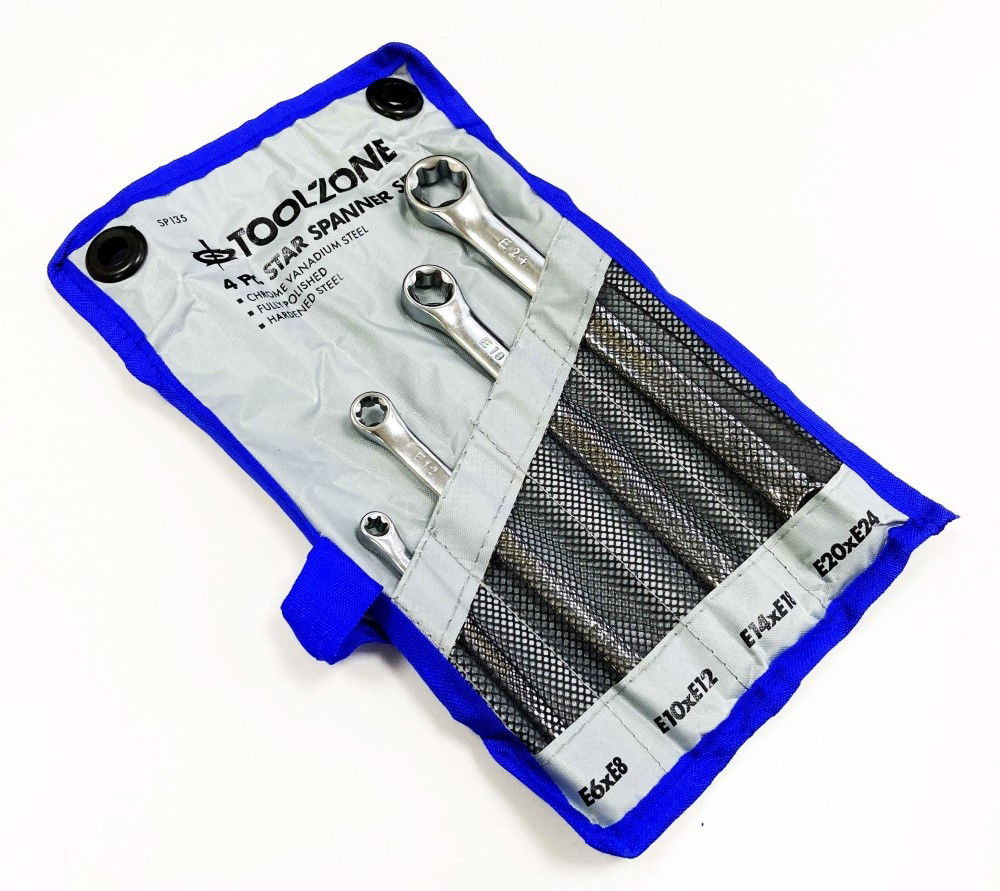 DOUBLE END RING SPANNER SET 4pc STAR CHROME VANADIUM FULLY POLISHED - TOOLZONE KDPSP135