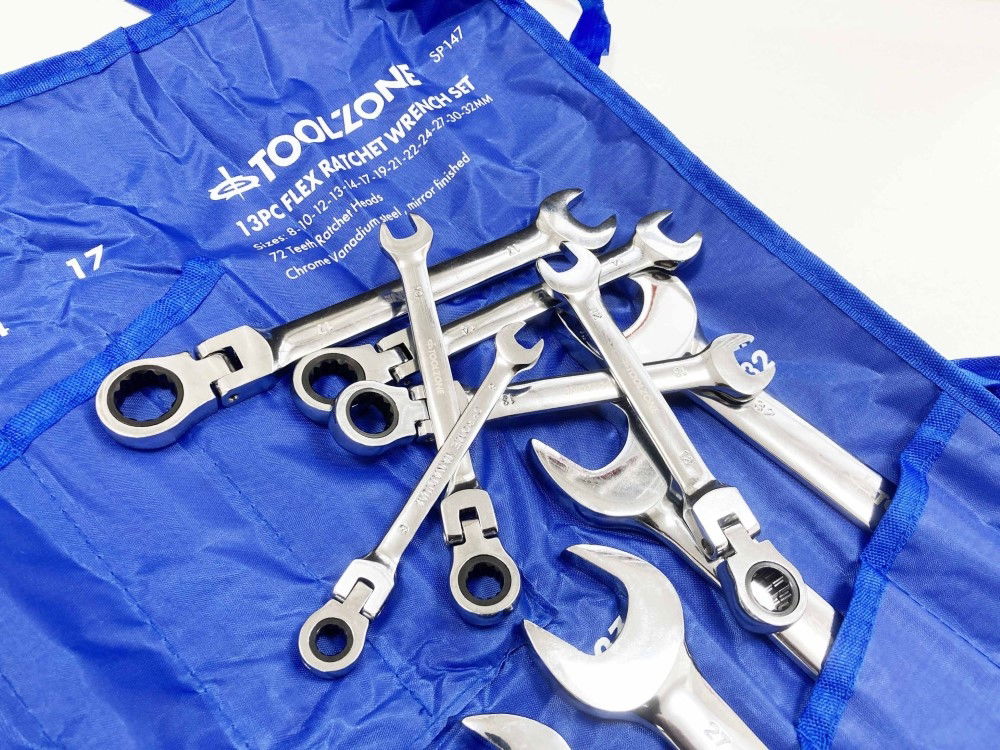 FLEXI RATCHET WRENCH SET 13pc 8-32mm 72 TEETH CHROME VANADIUM - TOOLZONE KDPSP147