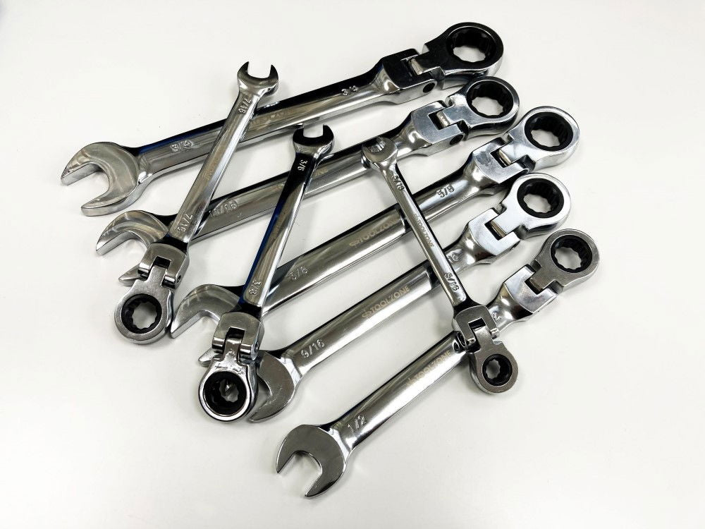 FLEXI RATCHET SPANNER SET 8pc AF CHROME VANADIUM POLISHED FINISH WITH CASE - TOOLZONE KDPSP153