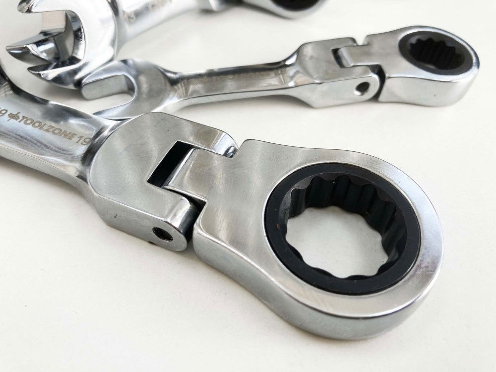FLEXI STUBBY RATCHET SPANNER SET 5pc 10-19mm CHROME VANADIUM - TOOLZONE KDPSP164