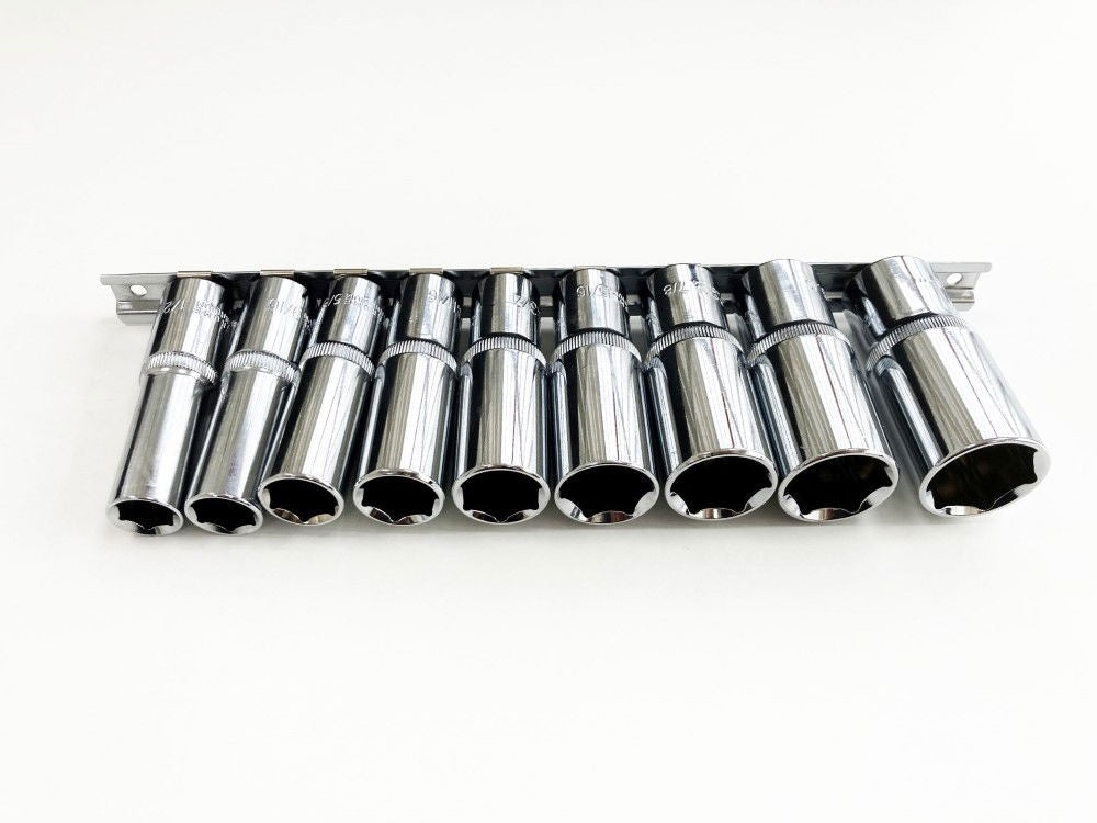 SOCKET SET DEEP 1/2 DRIVE AF 10 PIECES CRV POLISHED - TOOLZONE KDPSS219