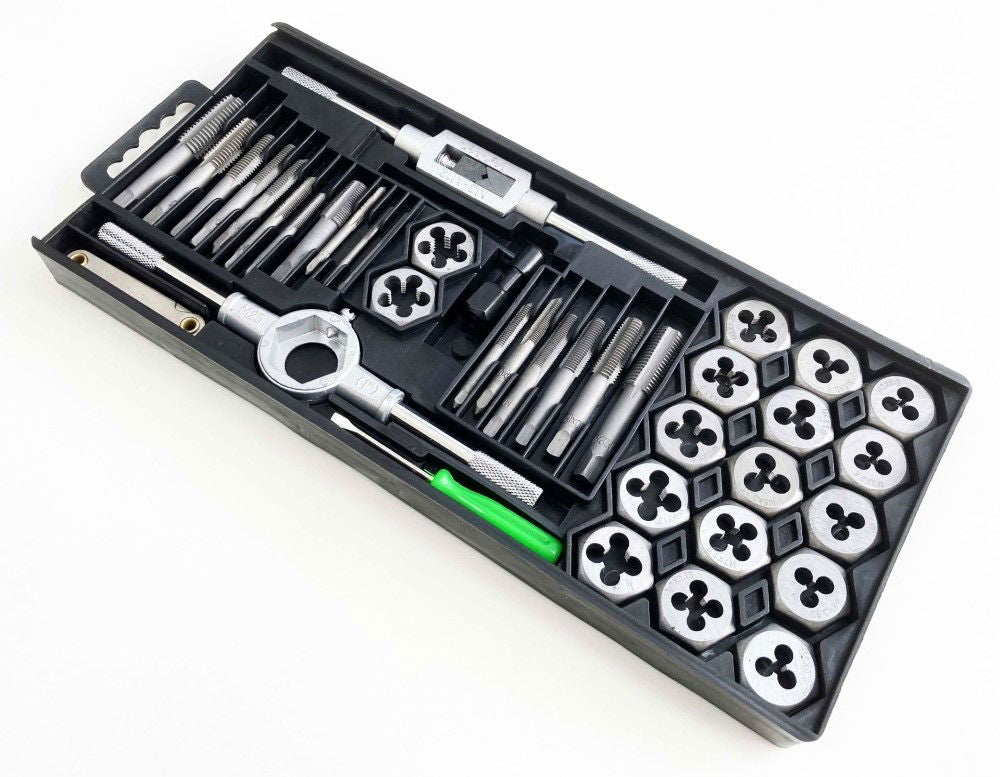 TAP AND DIE SET 40 PIECE CARBON STEEL METRIC M3-M12 AND SAE 4-40 TO 1/2-20 - TOOLZONE KDPTP102