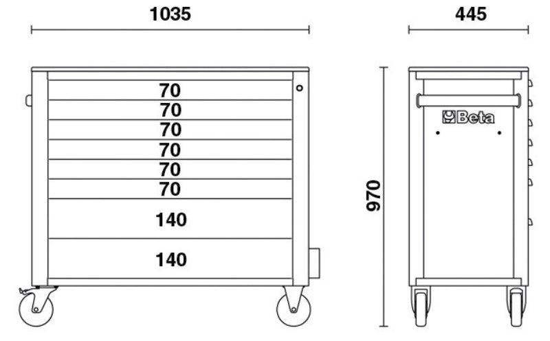 Mobile Roller Cab 8 Drawers Anti-Tilt System Long Model 1000kg Capacity - Beta Tools RSC24AXL/8-O