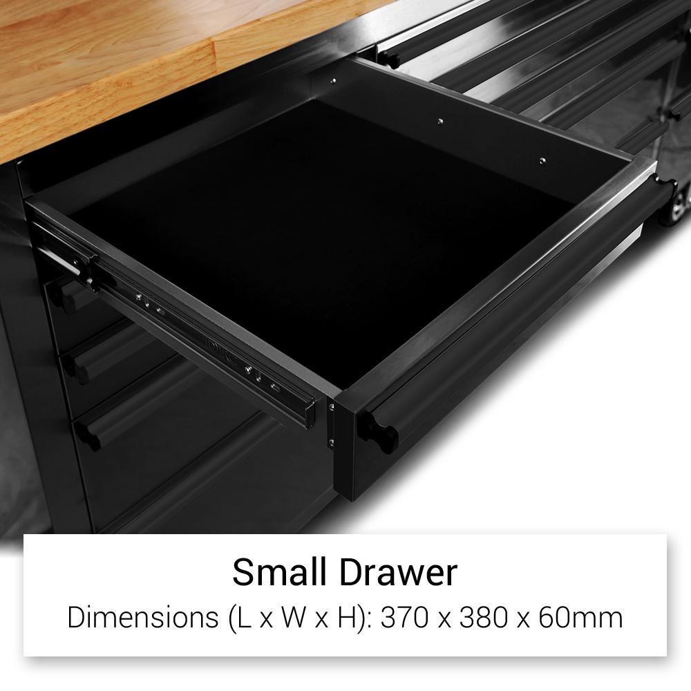 72 Matte Black Steel 15 Drawer Tool Chest with Solid Wooden Top, 3 Upper Cabinets and Peg Board