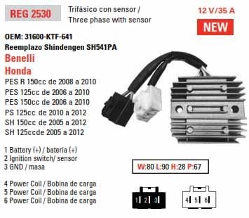 REGULATOR Honda SH125 / SH150i, AHA6076, 31600-KTF-641, ROAD ESP2530