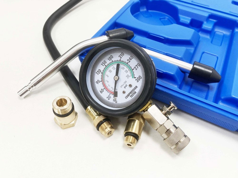 PETROL COMPRESSION TEST KIT 8pc 63mm GAUGE UP TO 300 psi - TOOLZONE KDPAU343