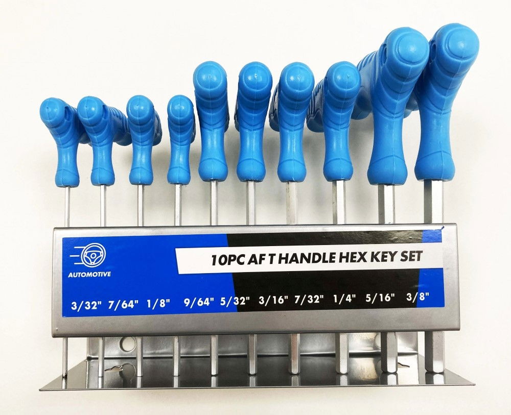 HEX KEY SET T HANDLE AF 10pc IN RACK CHROME VANADIUM - TOOLZONE KDPHX016