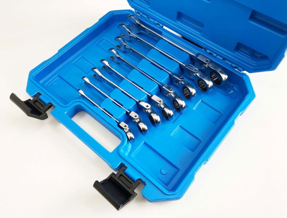 FLEX RATCHET COMBINATION WRENCH SET 8pc METRIC CHROME VANADIUM POLISHED FINISH - TOOLZONE KDPSP128