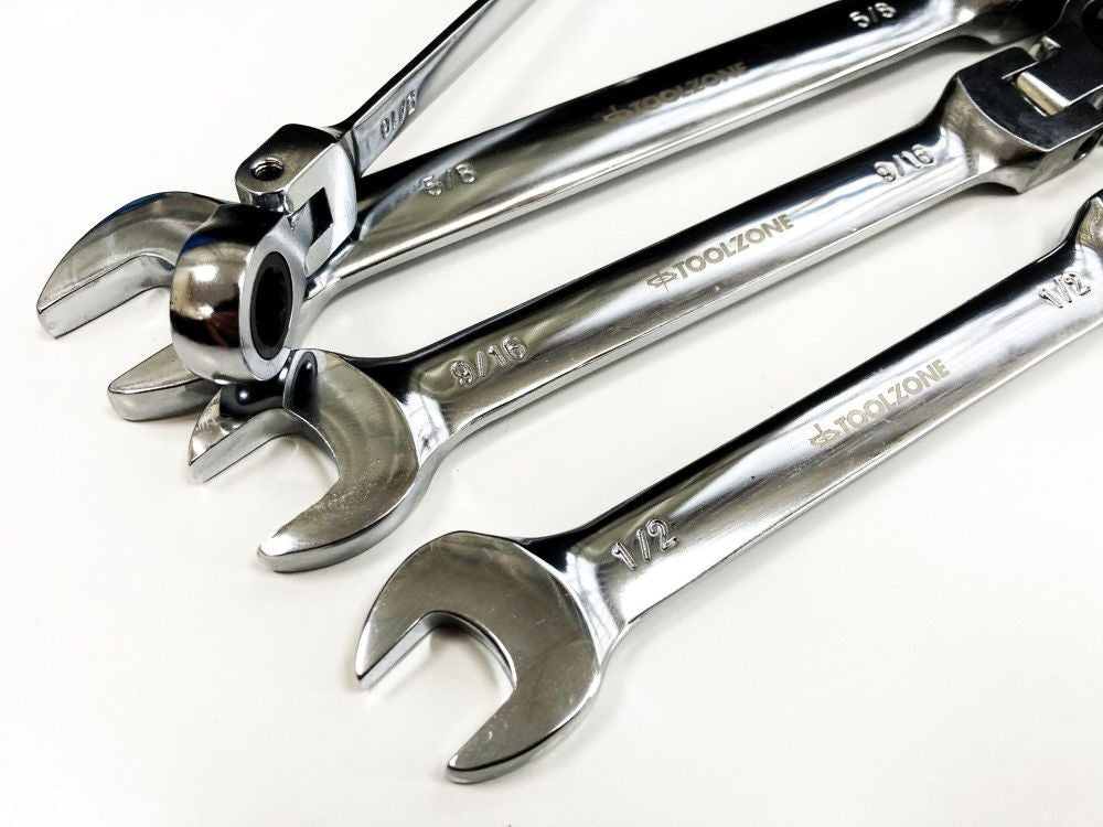 FLEXI RATCHET SPANNER SET 8pc AF CHROME VANADIUM POLISHED FINISH WITH CASE - TOOLZONE KDPSP153