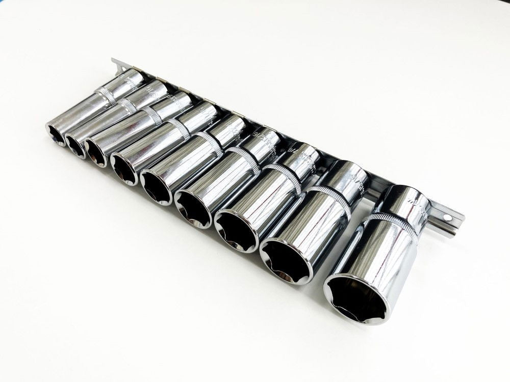 SOCKET SET DEEP 1/2 DRIVE AF 10 PIECES CRV POLISHED - TOOLZONE KDPSS219