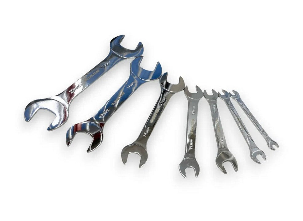 7PC EXTRA FLAT DOUBLE OPEN END SPANNER SET 6-32 LIGHTWEIGHT BUM BAG - TOOLZONE