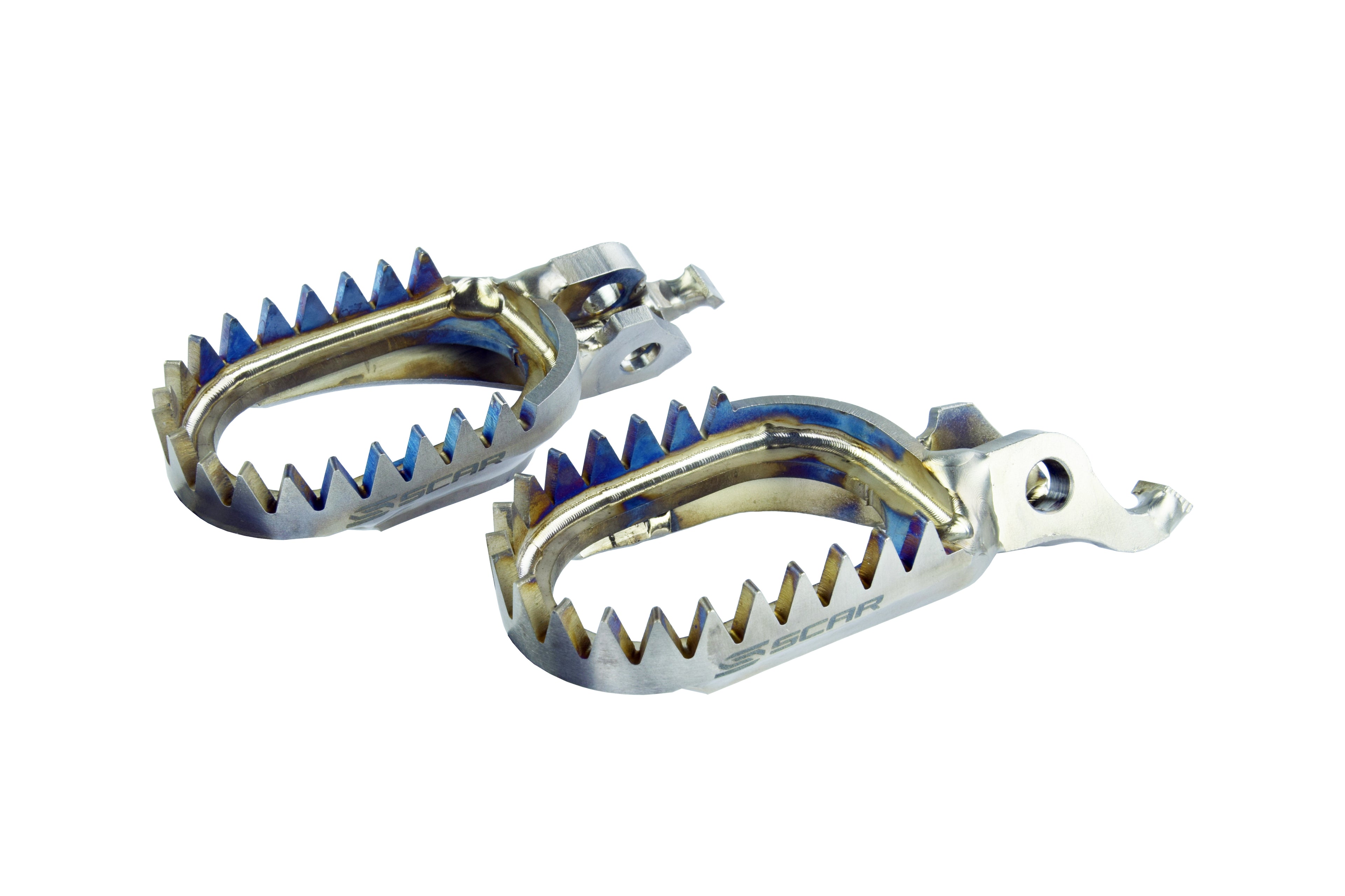 TITANIUM FOOTPEGS ANTI-MUD 24-26 TRIUMPH TF 250 450 C E RC X 60mm WIDE 18 TEETH SCAR S9516AM