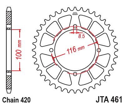 REAR SPROCKET ALLOY BLACK, JTA461.54BLK 7075-T6 Aluminium, JTA461.54