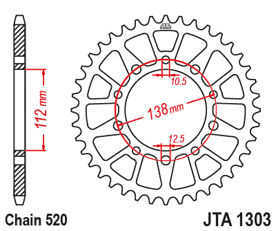 REAR SPROCKET ALLOY JTA1303.43 BLACK, HONDA ROAD CHAIN 520