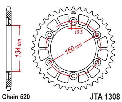 REAR SPROCKET ALLOY JTA1308.48BLK, CHAIN CONVERSION 520 JT RACELITE, HONDA ROAD JTR1308