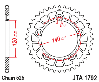 REAR SPROCKET ALLOY JTA1792.44 BLACK, Triumph, Suzuki, CHAIN 525