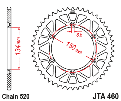 REAR SPROCKET ALLOY BLACK 460, JTA460.46BLK 7075-T6 Aluminium