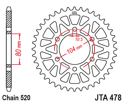 REAR SPROCKET JTA478.49BLK ALLOY, CHAIN 520 (7075-T6 Aluminium)