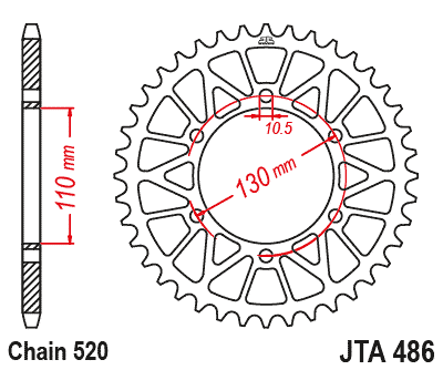 REAR SPROCKET ALLOY JTA486.51BLK BLACK, HONDA ROAD JT