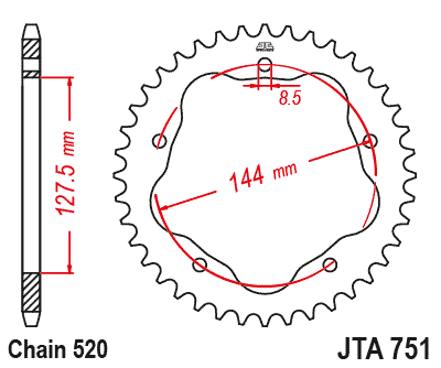 REAR SPROCKET ALLOY JTA751.44BLK