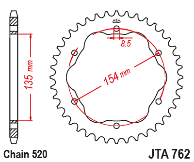 REAR SPROCKET ALLOY BLACK, JTA762.42BLK.7075-T6 Aluminium. DUCATI 520 Chain Conversion