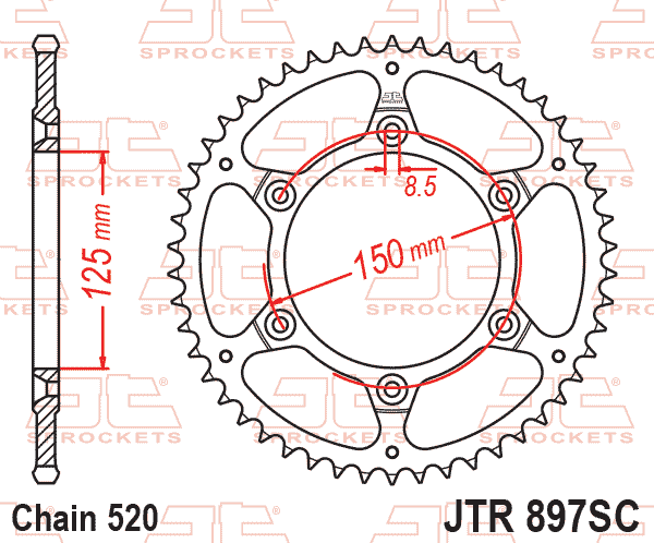 REAR SPROCKET STEEL JTR897.43SC, LIGHTWEIGHT SELF-CLEANING, JTR89743, JTR897.43 SR897-43